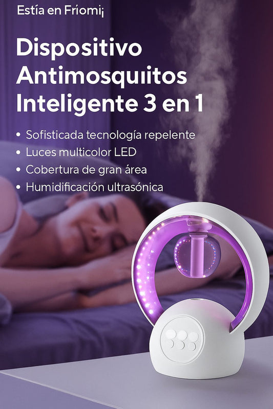 Humidificador Antimosquitos 3 en 1 con Luces LED | Difusor Ultrasónico Silencioso y Repelente de Mosquitos